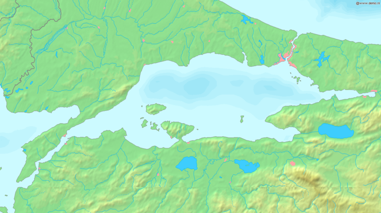 Marmara-Meer mit Dardanellen und Bosporus
