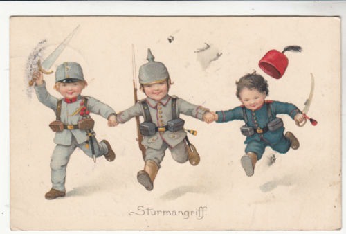 Postkarte deutsch Sturmangriff Kinder als Soldaten